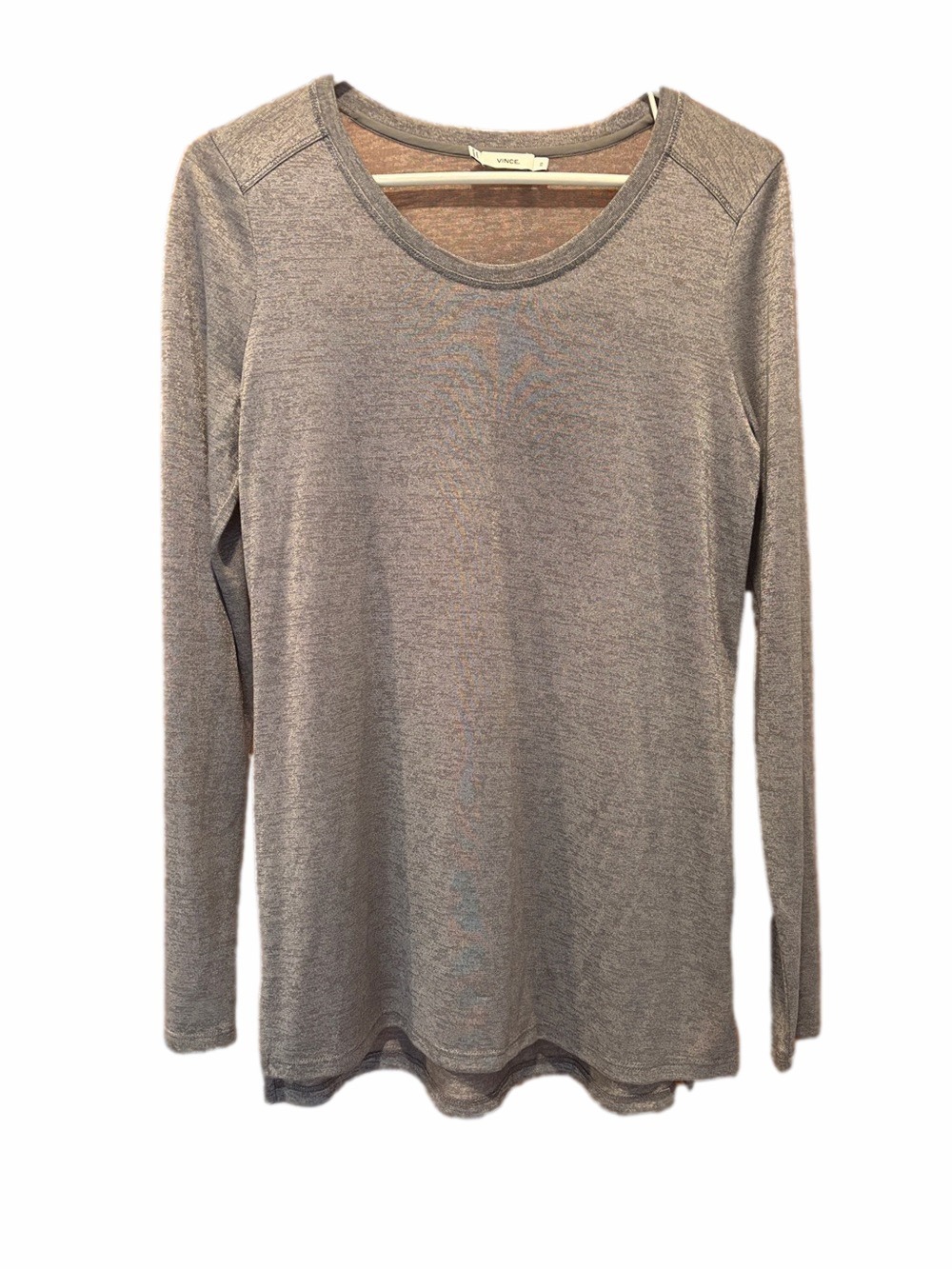 Vince Women's Heathered Light Gray Long Sleeve Scoop Neck Top Size XS